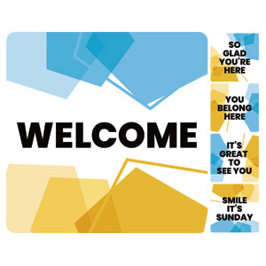 Welcome Blue Orange Set Square Handheld Signs