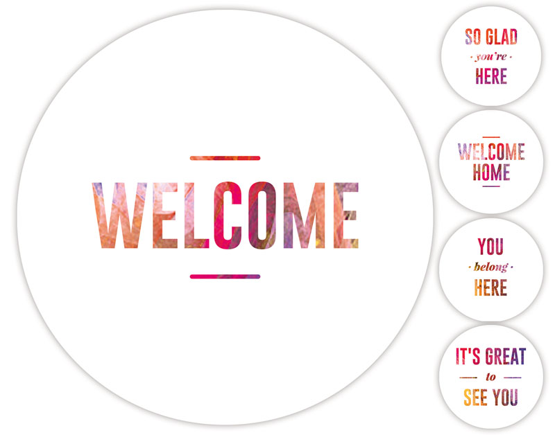 Handheld Signs, Welcome, White and Bright Welcome Set Hand Held, 21 Circle