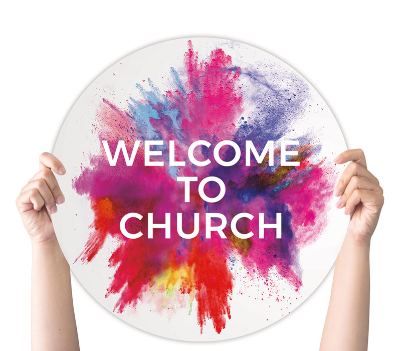 Handheld Signs, Welcome, Color Burst Welcome Church, 21 Circle