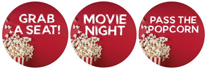 Handheld Signs, Summer - General, Movie Night Popcorn Set, 21 Circle
