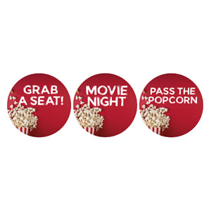 Movie Night Popcorn Set Circle Handheld Signs