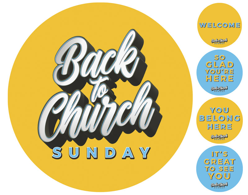 Handheld Signs, Back To Church Sunday, Back to Church Sunday Celebration Set, 21 Circle