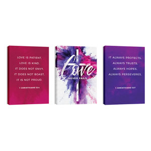 Love Never Fails Triptych 24in x 36in Canvas Prints