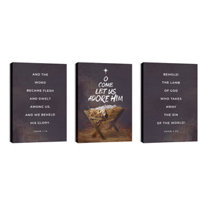 O Come Adore Manger Triptych 24in x 36in Canvas Prints