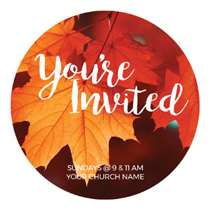 Fall Orange Leaves Circle InviteCards 