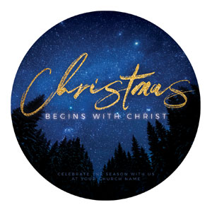 Night Sky Gold Script Christmas Circle InviteCards 