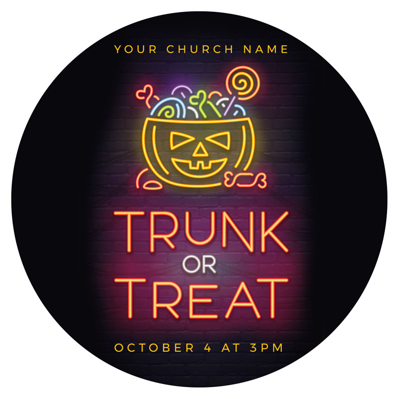 InviteCards, Fall - General, Trunk or Treat Neon, 4 Circle