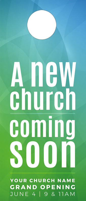 Door Hangers, You're Invited, A New Church, Standard size 3.625 x 8.5, with 3 per 8.5 x 11 sheet