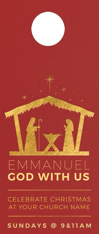 Door Hangers, Christmas, Emmanuel God with Us, Standard size 3.625 x 8.5, with 3 per 8.5 x 11 sheet