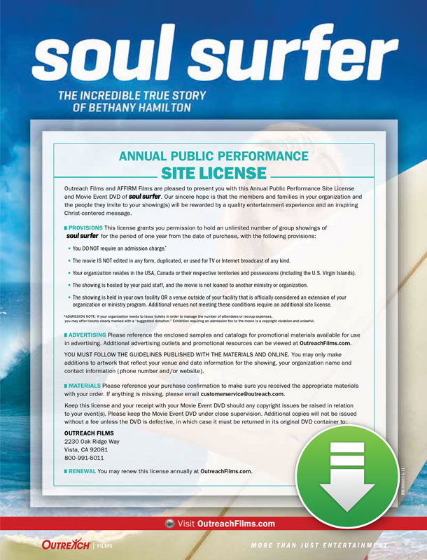 Movie License Packages, Soul Surfer, Soul Surfer Digital License Standard, 100 - 1,000 people  (Standard)