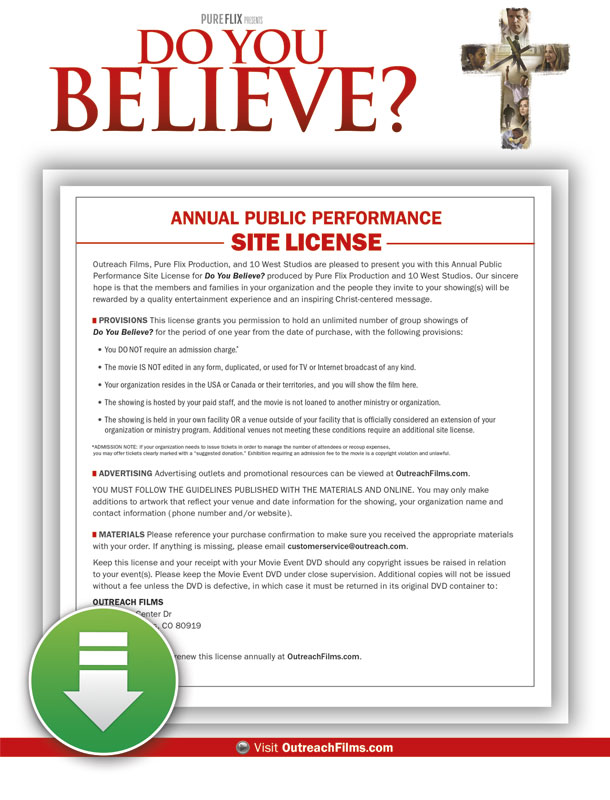 Movie License Packages, Do You Believe, Do You Believe Digital License - Standard, 100 - 1,000 people  (Standard)
