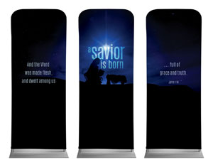 Blue Savior Born 2'7" x 6'7" Sleeve Banners