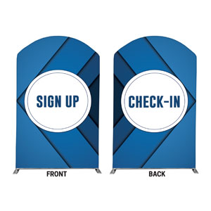 Bold Blue Sign Up Check In 5' x 8' Curved Top Sleeve