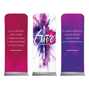 Love Never Fails Triptych 2'7" x 6'7" Sleeve Banners