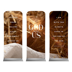 God With Us Manger Gold Triptych 2'7" x 6'7" Sleeve Banners