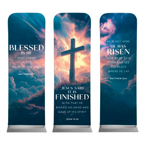 Easter He Is Risen Triptych 2' x 6' Sleeve Banner