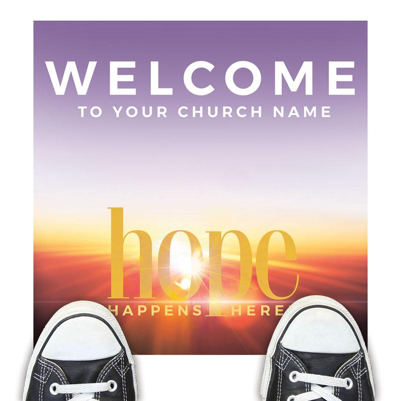 Floor Stickers, Back To Church Sunday, BTCS Hope Happens Here Welcome, 12 x 18