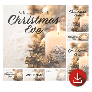 Christmas Eve Snowy Candle Church Graphic Bundles