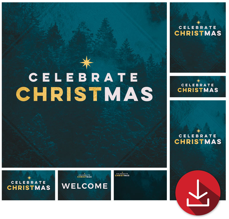 Church Graphic Bundles, Christmas, Christmas Teal Trees