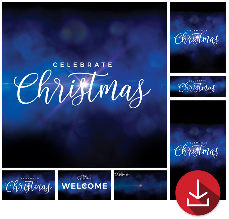 Church Graphic Bundles, Christmas, Celebrate Christmas Blue Sparkle