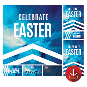 Chevron Blue Celebrate Easter Church Graphic Bundles