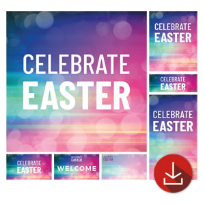 Colorful Lights Celebrate Easter Church Graphic Bundles