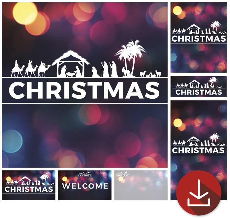 Church Graphic Bundles, Christmas, Christmas Bokeh Nativity