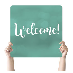 Turquoise Welcome Hand Held Square Handheld Signs