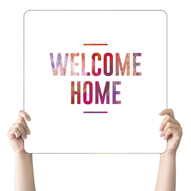 Handheld Signs, Welcome, White and Bright Home Hand Held, 21 Square