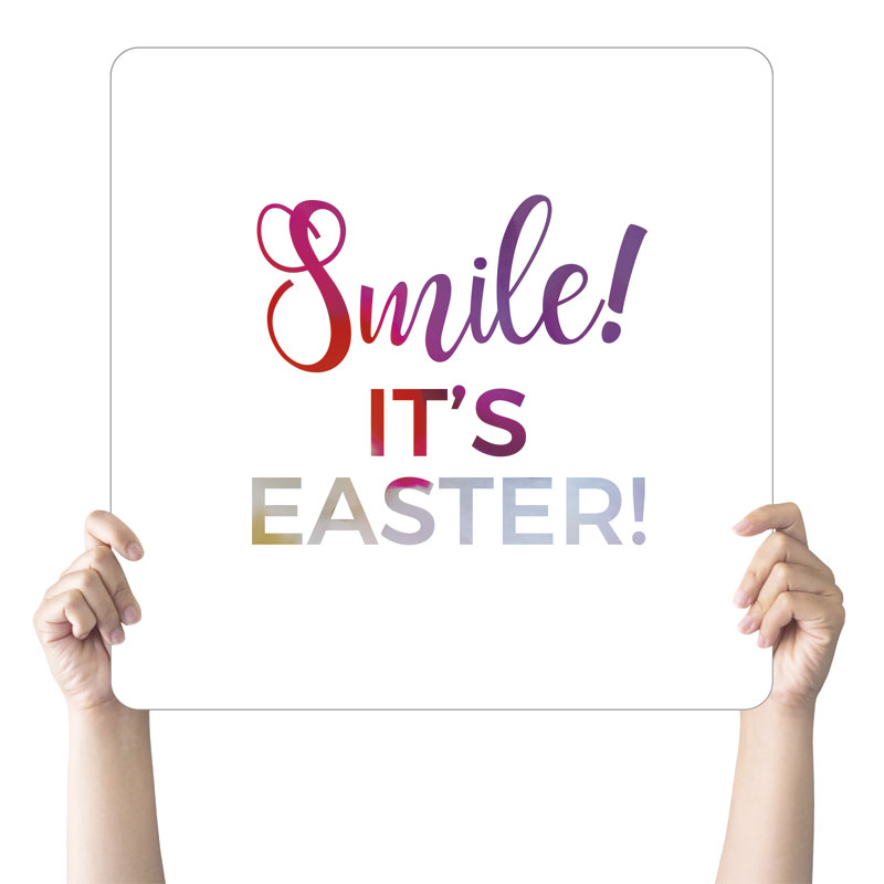 Handheld Signs, Easter, White Bright Petals Smile, 21 Square