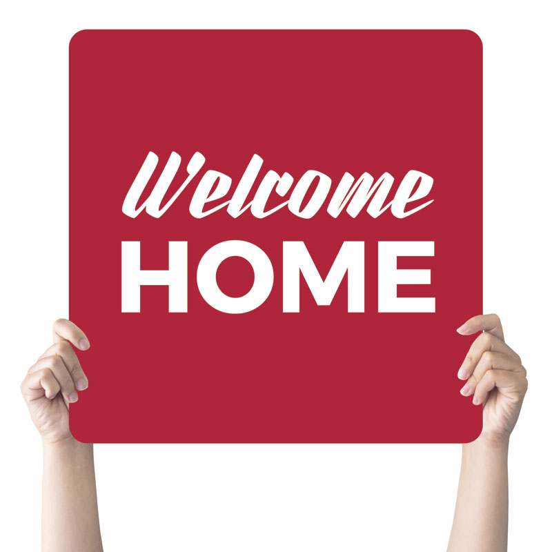 Handheld Signs, Welcome Back, Red Welcome Home, 21 Square