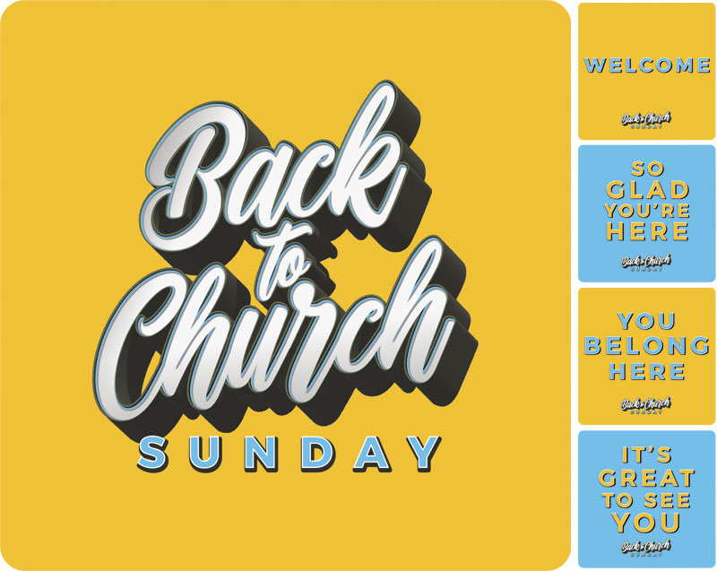 Handheld Signs, Back To Church Sunday, Back to Church Sunday Celebration Set, 21 Square