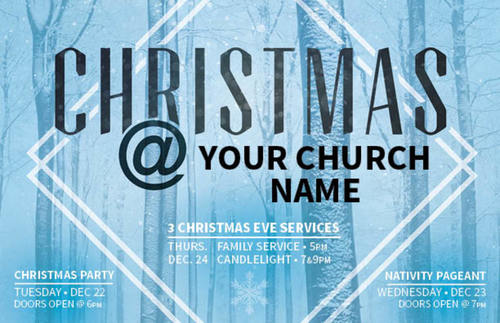 Church Postcards, Christmas, Blue Trees Christmas, 5.5 X 8.5