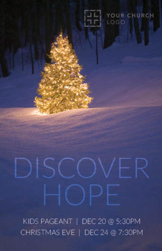 Church Postcards, Christmas, Discover Hope Bright Tree, 5.5 X 8.5