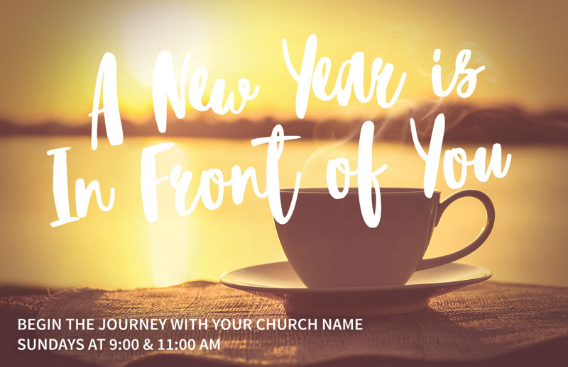 Church Postcards, New Years, New Year Coffee Cup, 5.5 X 8.5