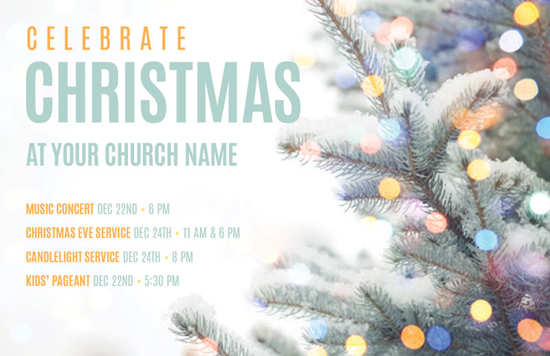 Church Postcards, Christmas, Celebrate Christmas Lit Tree, 5.5 X 8.5