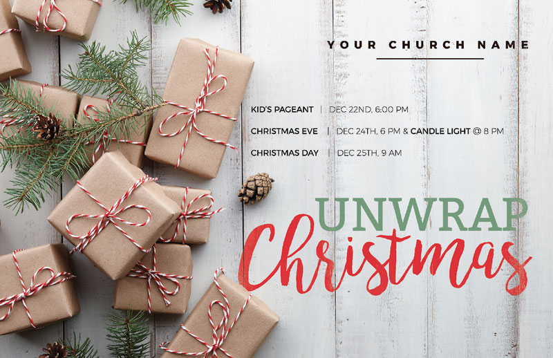 Church Postcards, Christmas, Brown Paper Packages, 5.5 X 8.5