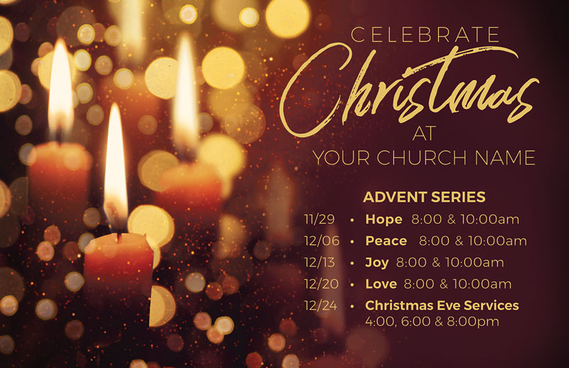 Church Postcards, Christmas, Celebrate Christmas Candles, 5.5 X 8.5
