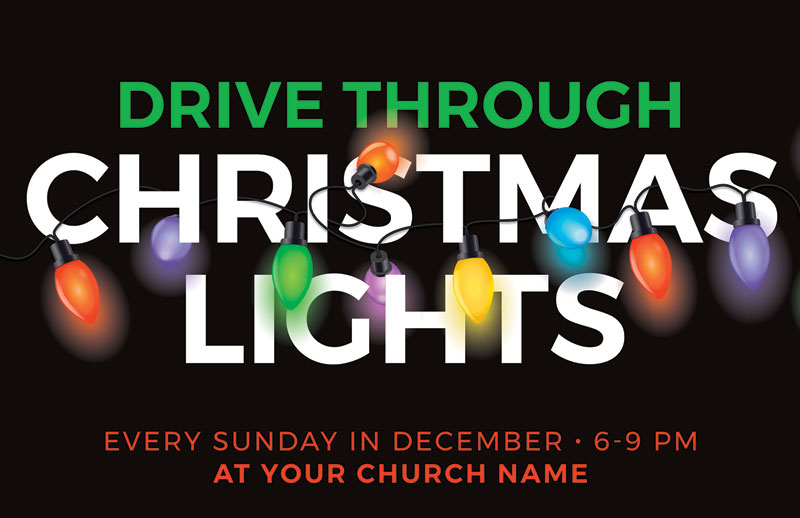 Church Postcards, Christmas, Drive Through Christmas Lights, 5.5 X 8.5