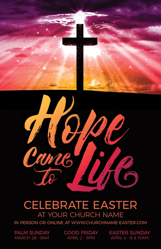 Church Postcards, Easter, Hope Life Cross, 5.5 X 8.5