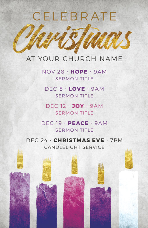 Church Postcards, Christmas, Christmas Advent Candles, 5.5 X 8.5