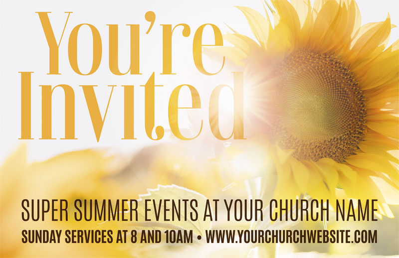 Church Postcards, Summer - General, You're Invited Sunflower, 5.5 X 8.5