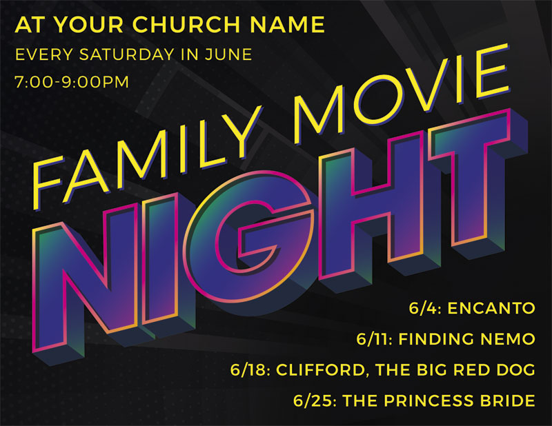 InviteCards, Summer - General, Family Movie Night Neon, 4.25 x 5.5