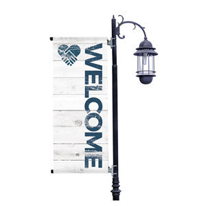 Shiplap Welcome White Light Pole Banners