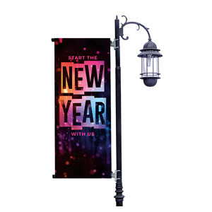 New Year Lights Light Pole Banners