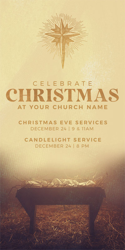 Church Postcards, Christmas, Christmas Gold Manger, 5.5 x 11