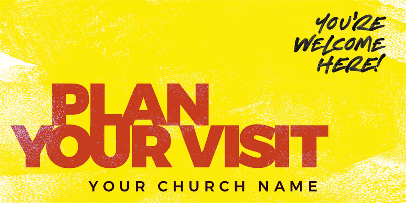 Church Postcards, You're Invited, Plan Your Visit Yellow, 5.5 x 11