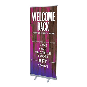 Colorful Wood Welcome Back Distancing 2'7" x 6'7"  Vinyl Banner