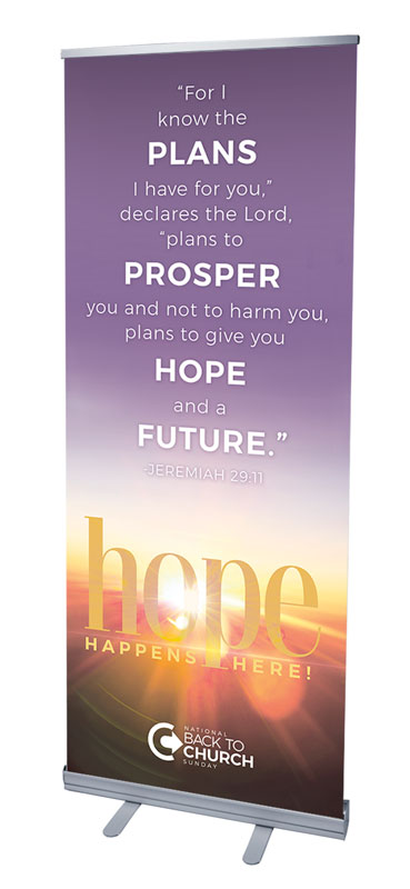 Banners, Back To Church Sunday, BTCS Hope Happens Here Scripture, 2'7 x 6'7