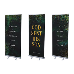 Green Pine Christmas Triptych 2'7" x 6'7"  Vinyl Banner